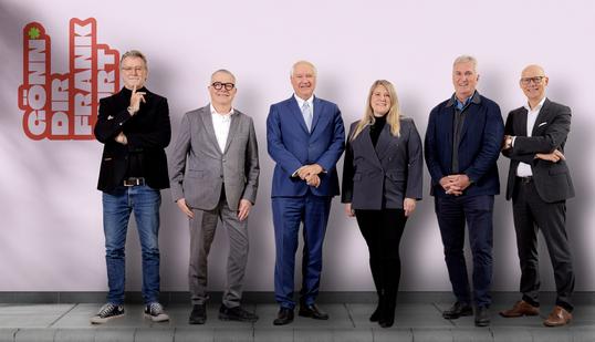 Andreas Redlich (Geschäftsführer Platea), Dr. Joachim Stoll (Präsidiumsmitglied Handelsverband Hessen), Ulrich Caspar (Präsident IHK Frankfurt am Main), Stephanie Wüst (Wirtschaftsdezernentin Stadt Frankfurt), Robert Mangold (Präsident Dehoga Hessen), Eduard M. Singer (Leiter Stabsstelle Stadtmarketing)